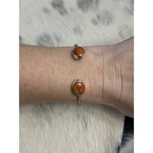 Vintage Native American Sterling Silver Orange Coral Floater Cuff Bracelet